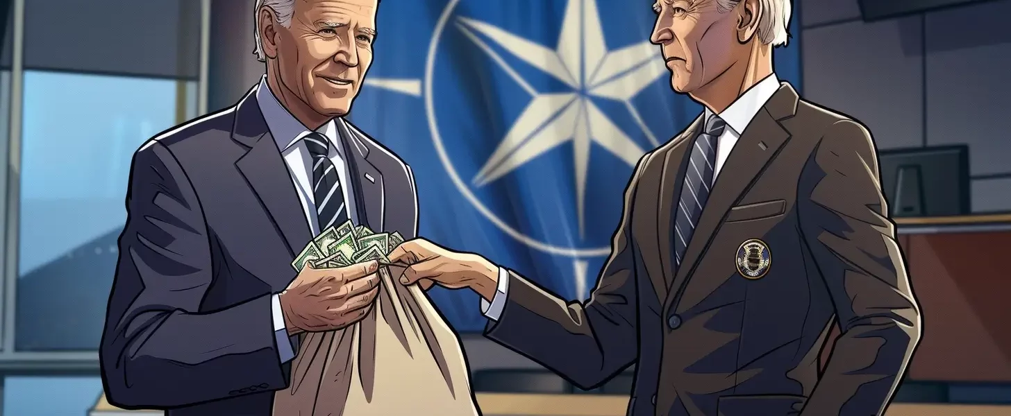 Illustration of a steadfast Biden confronting the challenges posed by Trump's NATO remarks, symbolizing commitment to alliances.
